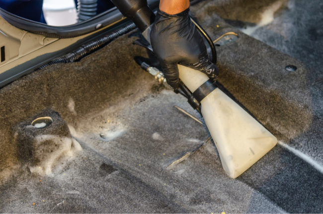 Maid Guelph vacuuming carpet during a deep cleaning service